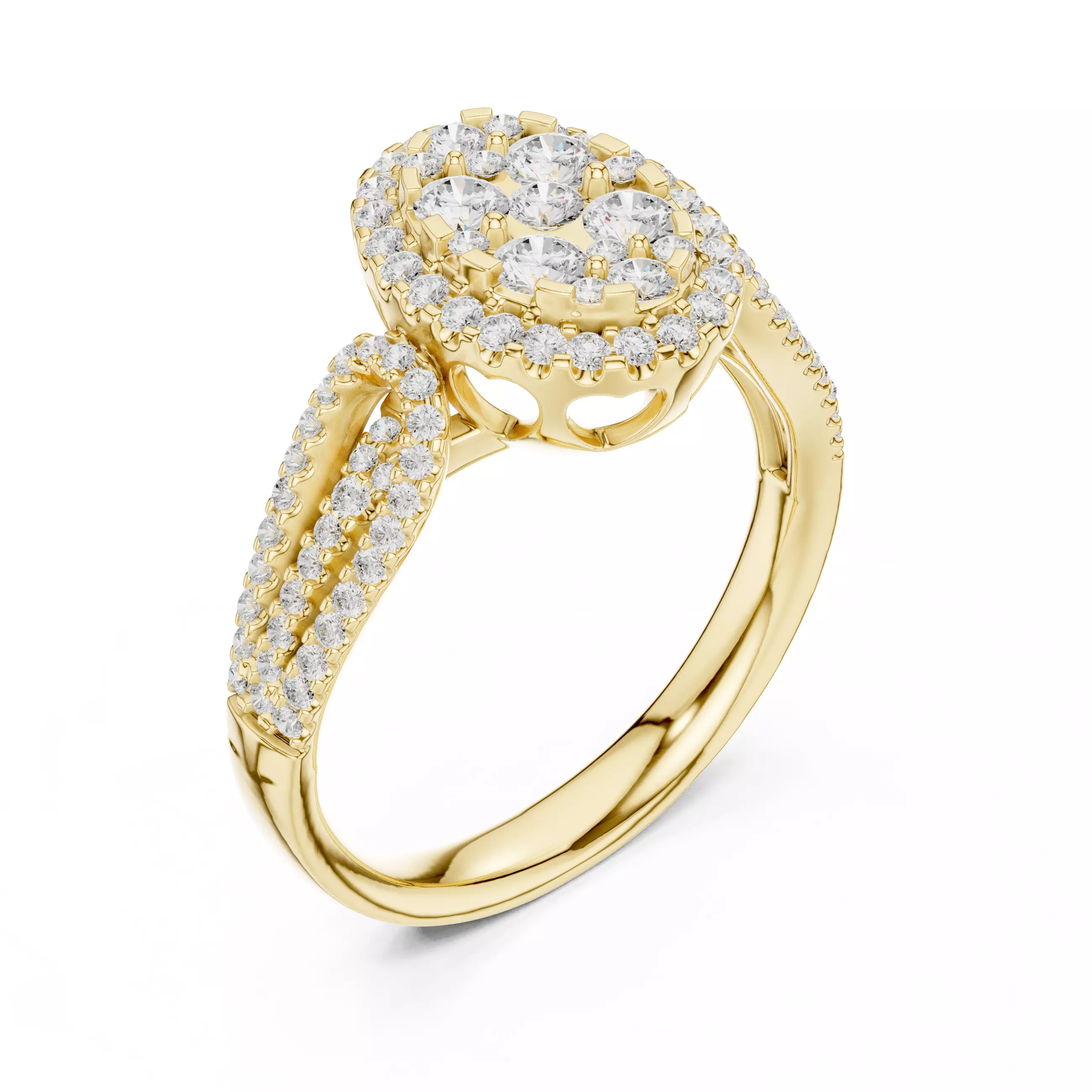 Double Split Shank Oval Engagement Ring ALL SIZES STL Video 3D print model_7