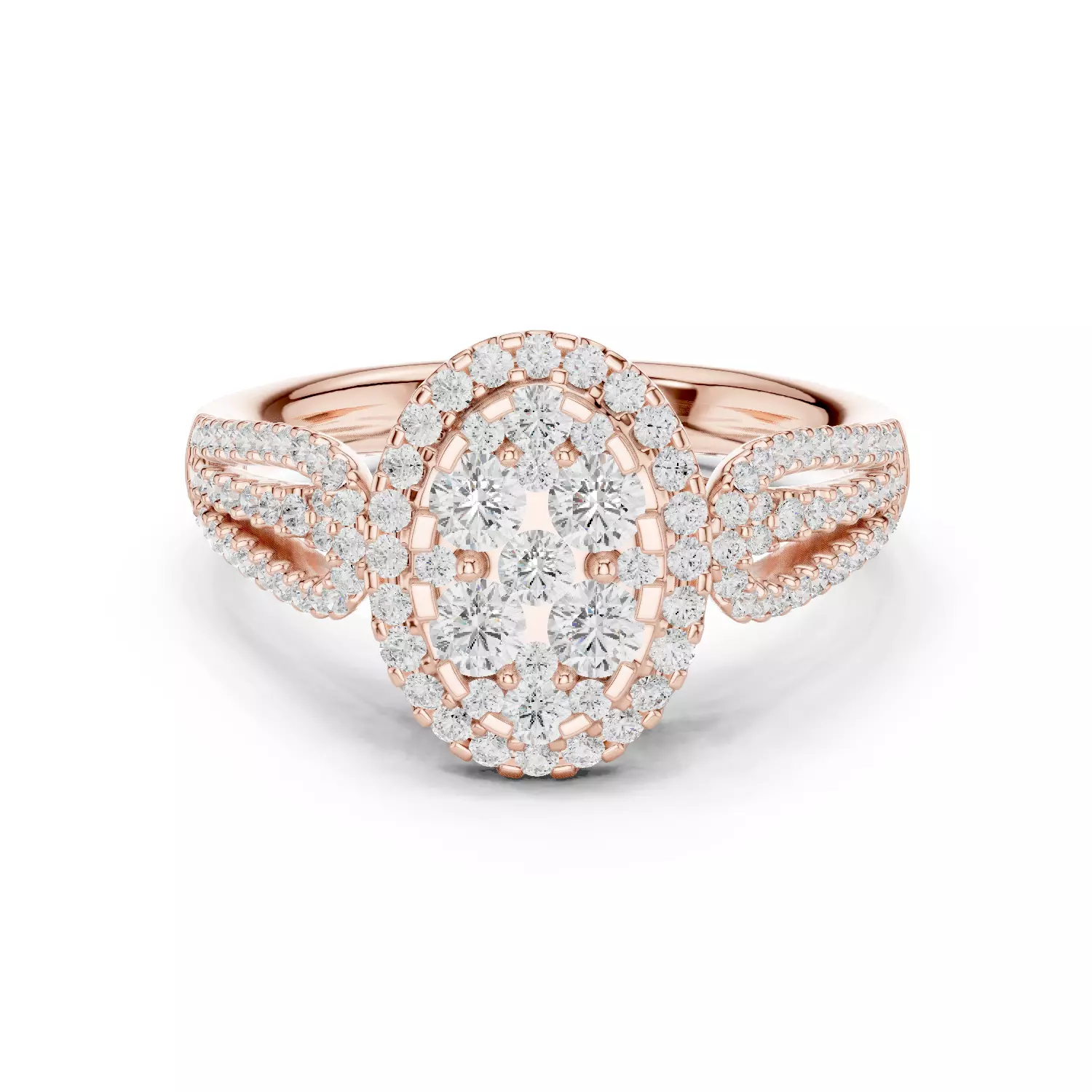 Double Split Shank Oval Engagement Ring ALL SIZES STL Video 3D print model_12