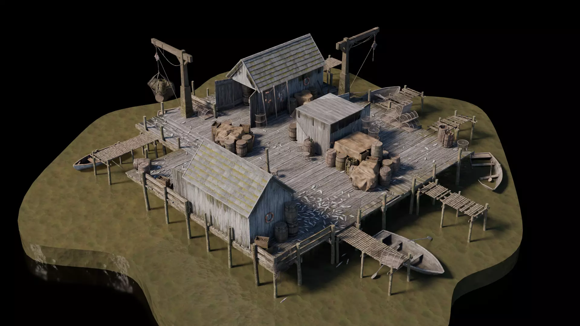 Dark Fantasy Building - Fishing Port 3D model_2