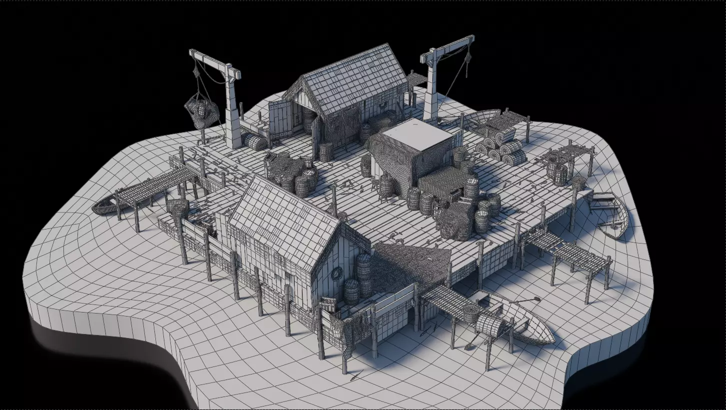 Dark Fantasy Building - Fishing Port 3D model_6