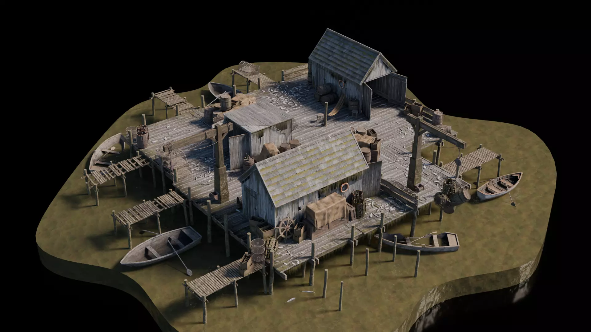 Dark Fantasy Building - Fishing Port 3D model_3