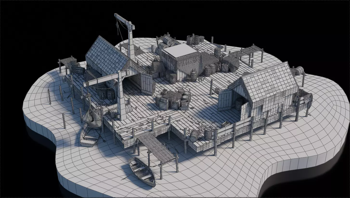 Dark Fantasy Building - Fishing Port 3D model_4