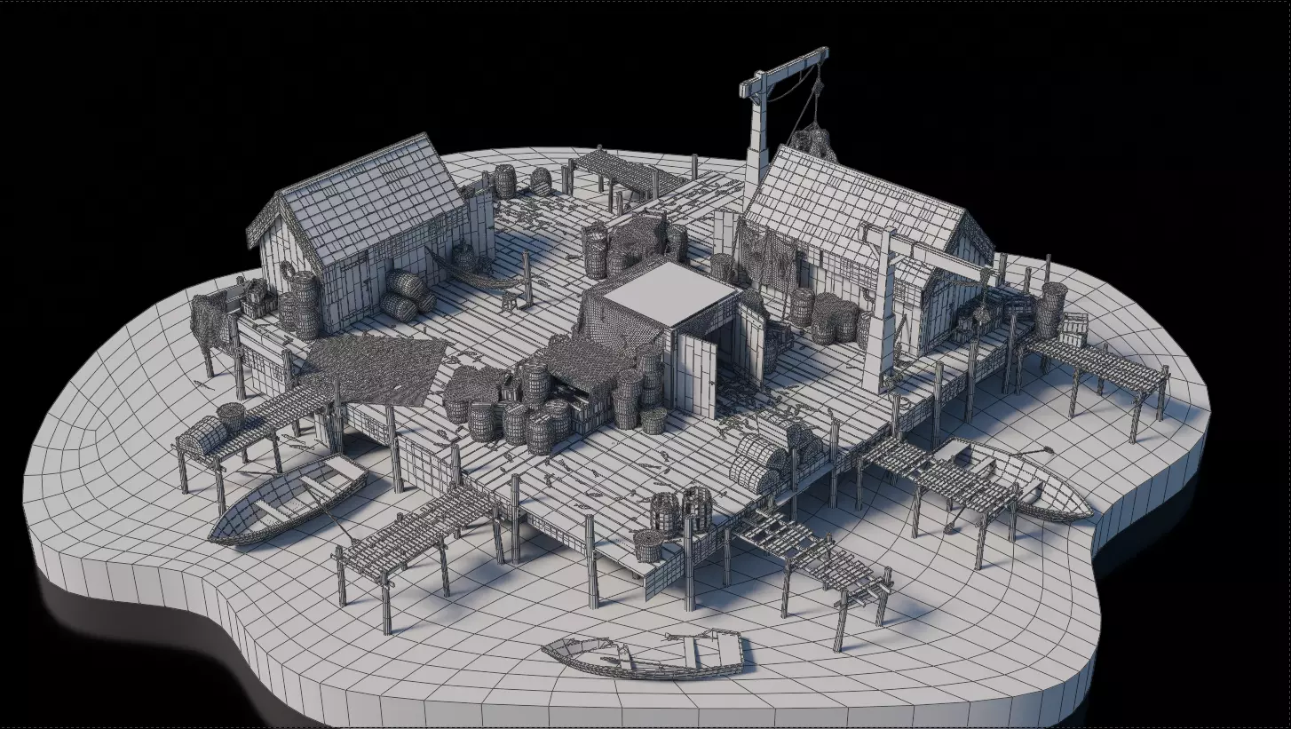 Dark Fantasy Building - Fishing Port 3D model_5