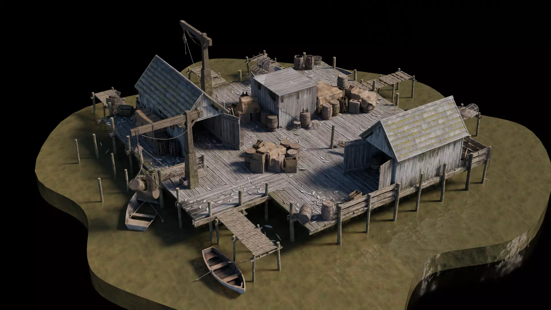 Dark Fantasy Building - Fishing Port 3D model_0