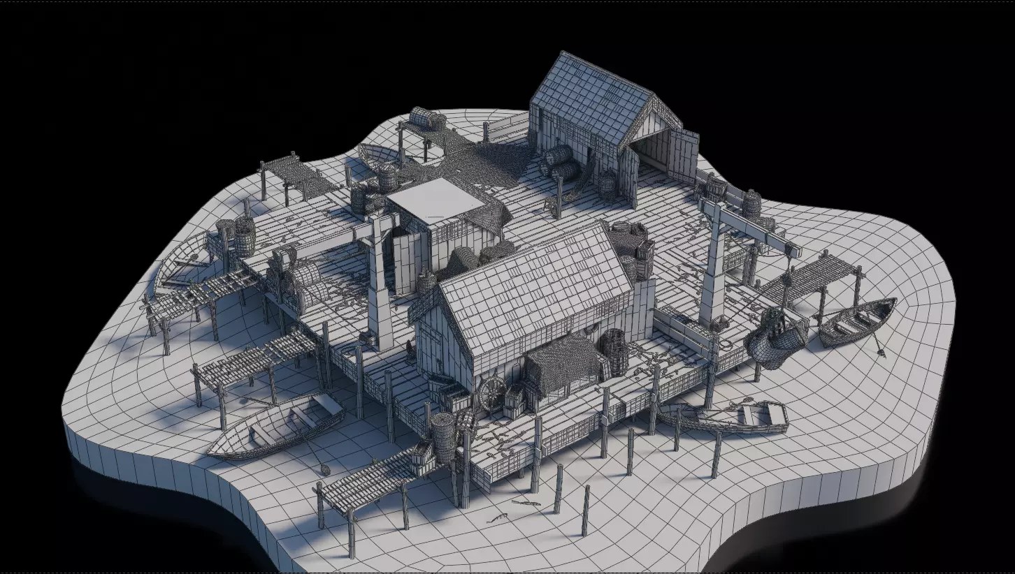 Dark Fantasy Building - Fishing Port 3D model_7