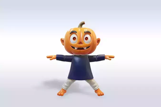 Cheerful Pumpkin CuteHalloween Character 
