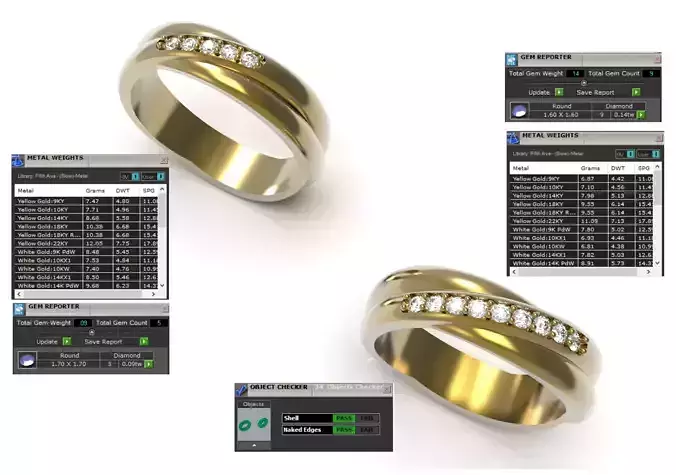 Wedding Band Set STL 3D jewelry gold model cr0049