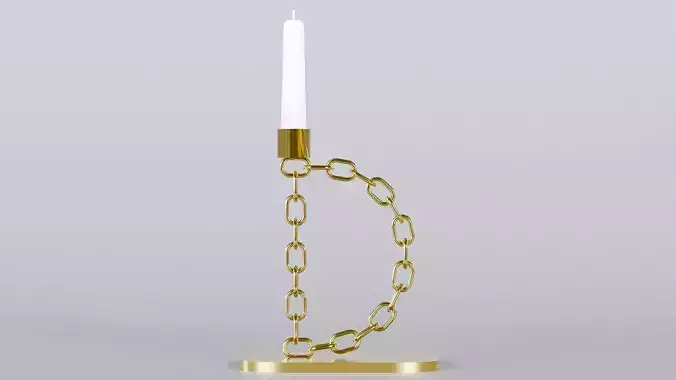 Alphabet D Chain Gold Candleholder 3D Model True 4K PBR Renders 
