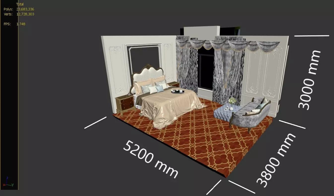 Bedroom in Royal Style  3D model_29