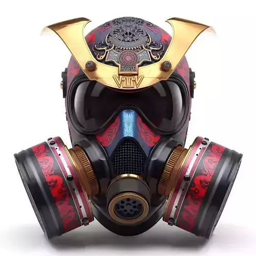 Samurai Gas Mask 3D Model Ancient Warrior Fusion