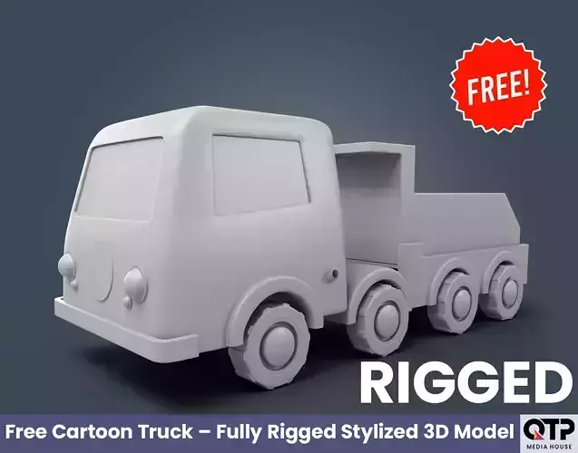 Free Cartoon Truck - Fully Rigged Stylized 3D Model Animation