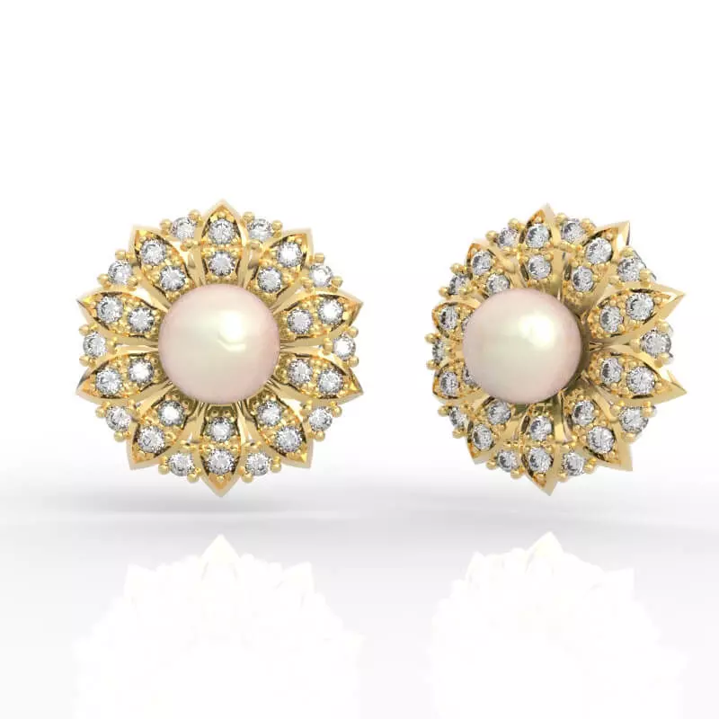 Radiant Sunflower Pearl Diamond Earrings 3D print model
