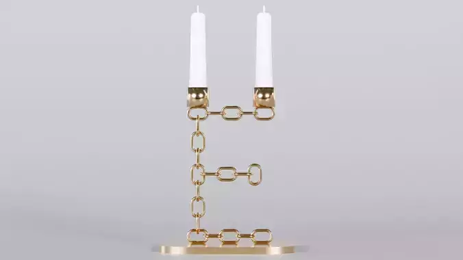 Alphabet E Chain Bronze Candleholder 3D Model True 4K PBR Render
