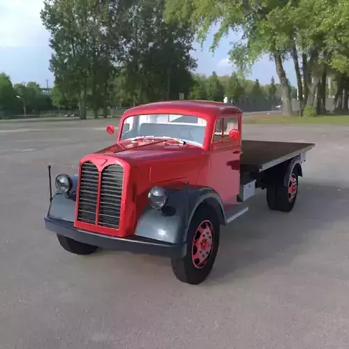 Vintage Flatbed Truck Low Poly PBR 3D Model