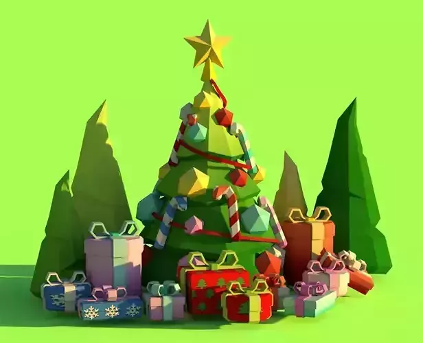 Low Poly Christmas Tree Scene Asset Pack Game Ready Low-poly 3D model