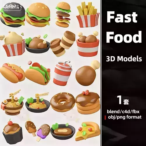 Stylized Fast Food 3D Model Pack Cartoon Low Poly 3D model
