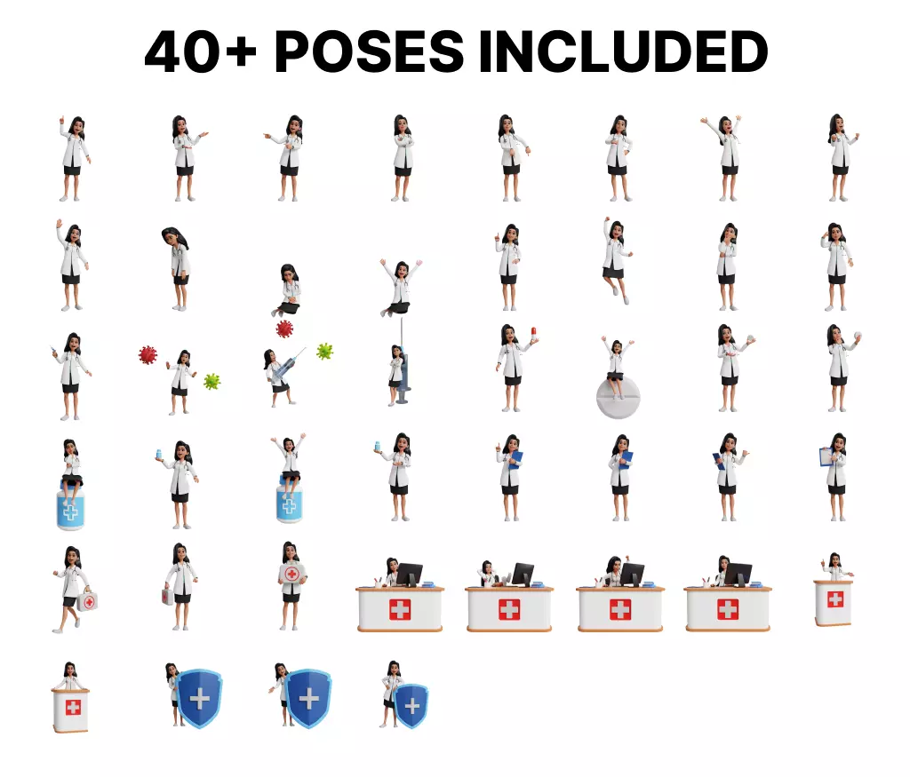 Doctor Cartoon Female Character Free low-poly 3D model_7