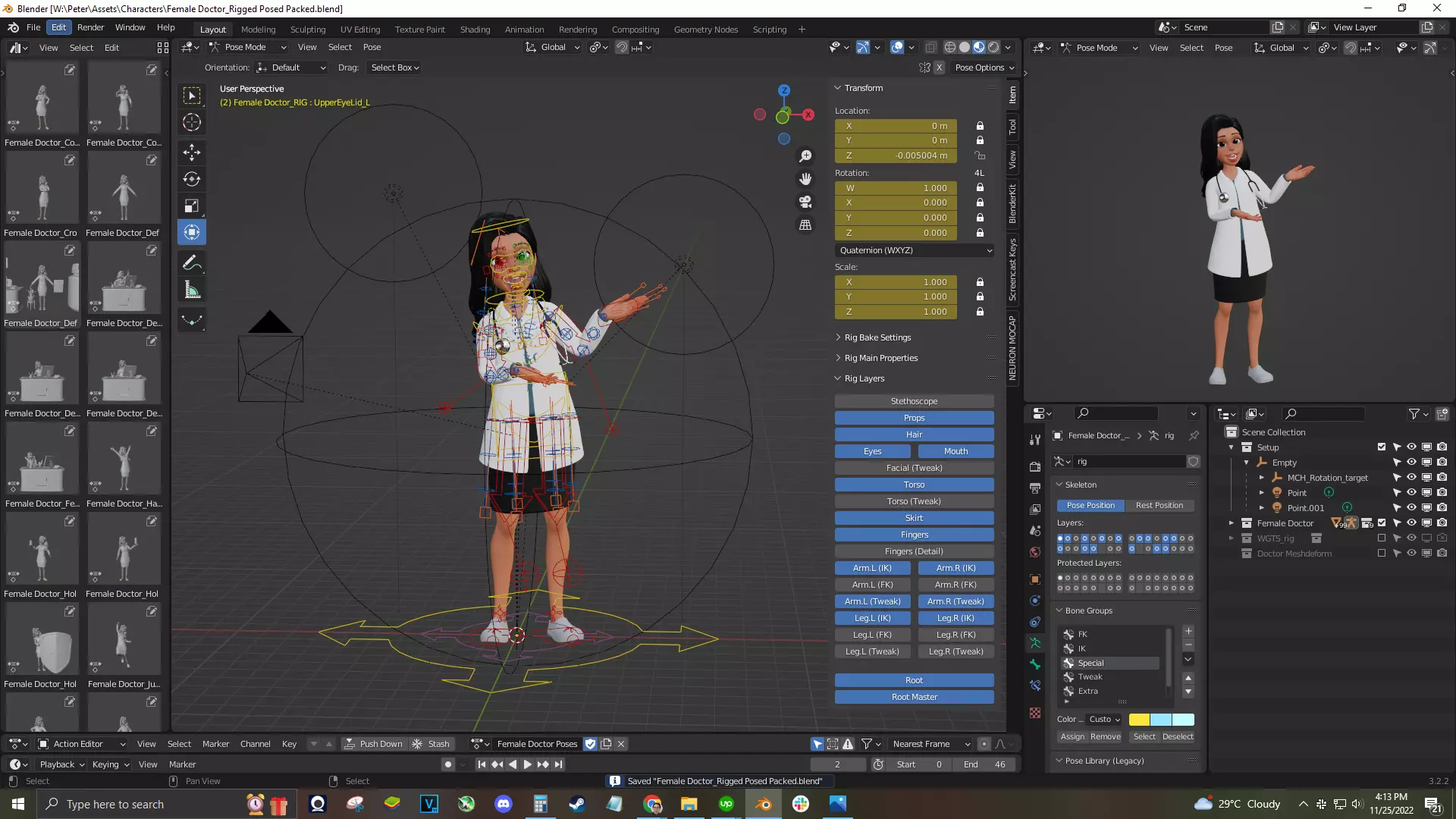 Doctor Cartoon Female Character Free low-poly 3D model_5