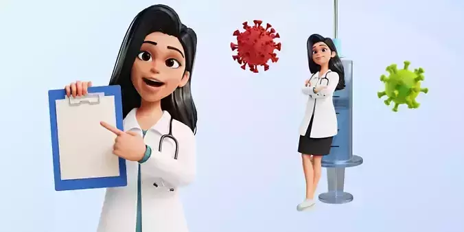 Doctor Cartoon Female Character Free low-poly 3D model