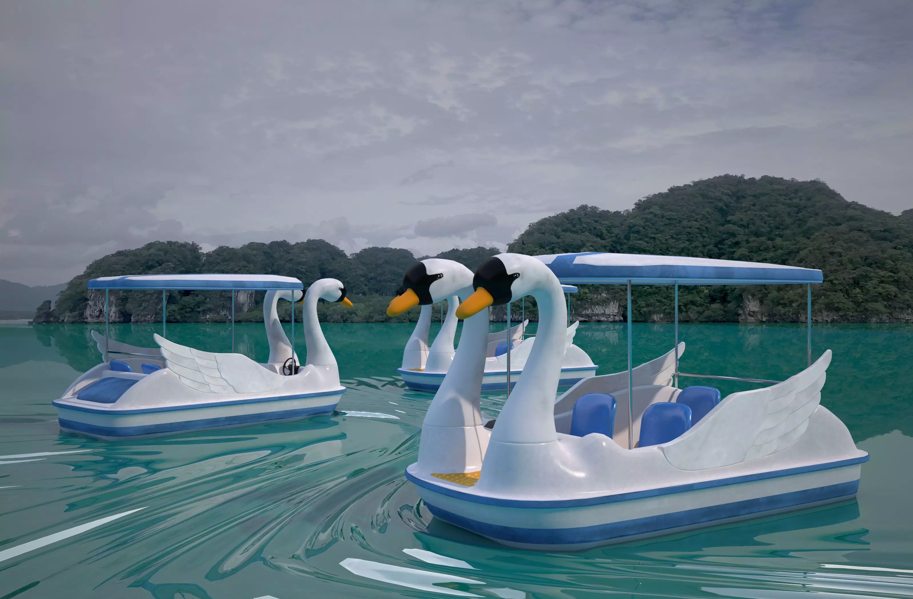 Pedal boat - Swan Low-poly 3D model_0