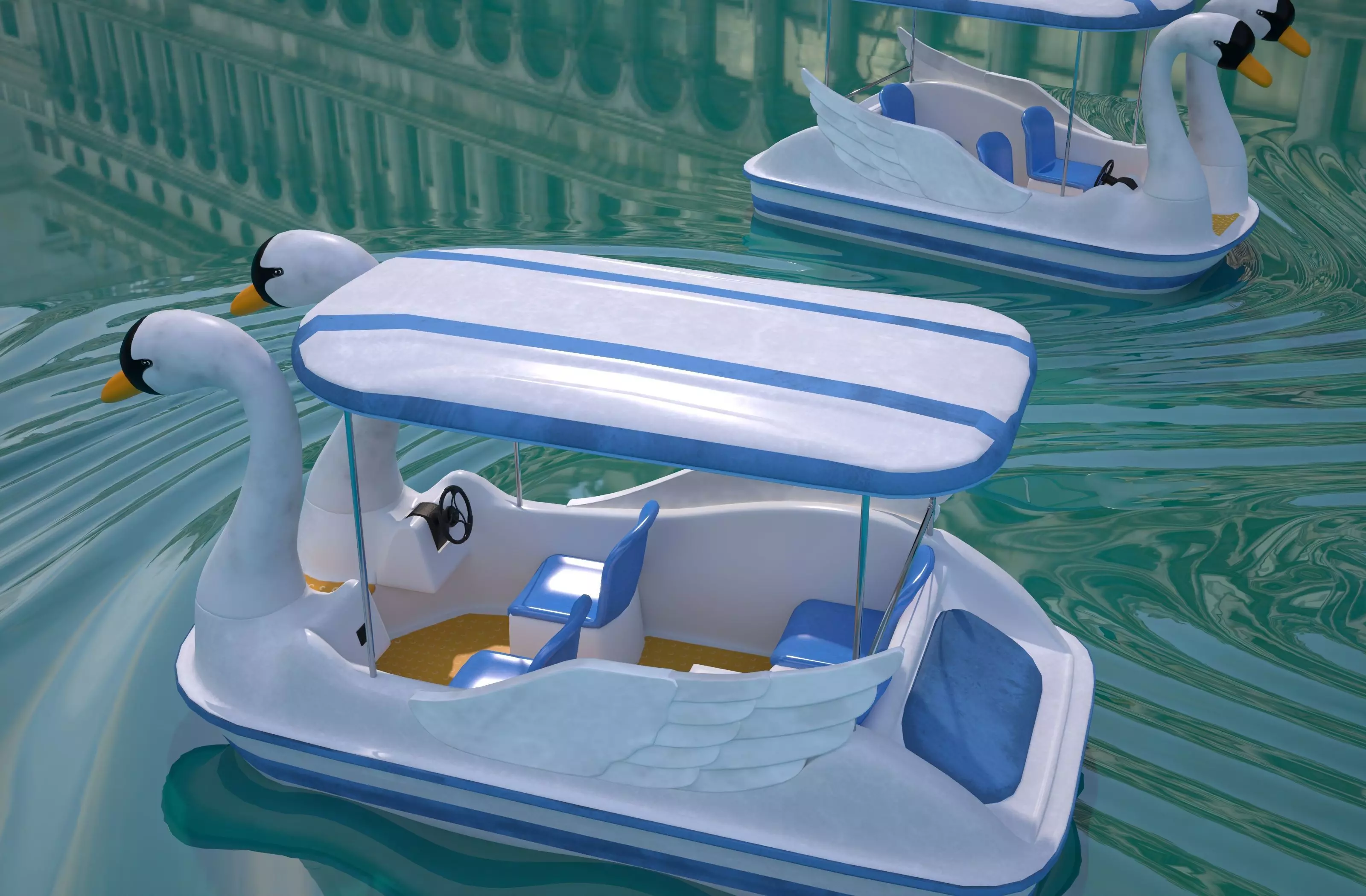 Pedal boat - Swan Low-poly 3D model_2