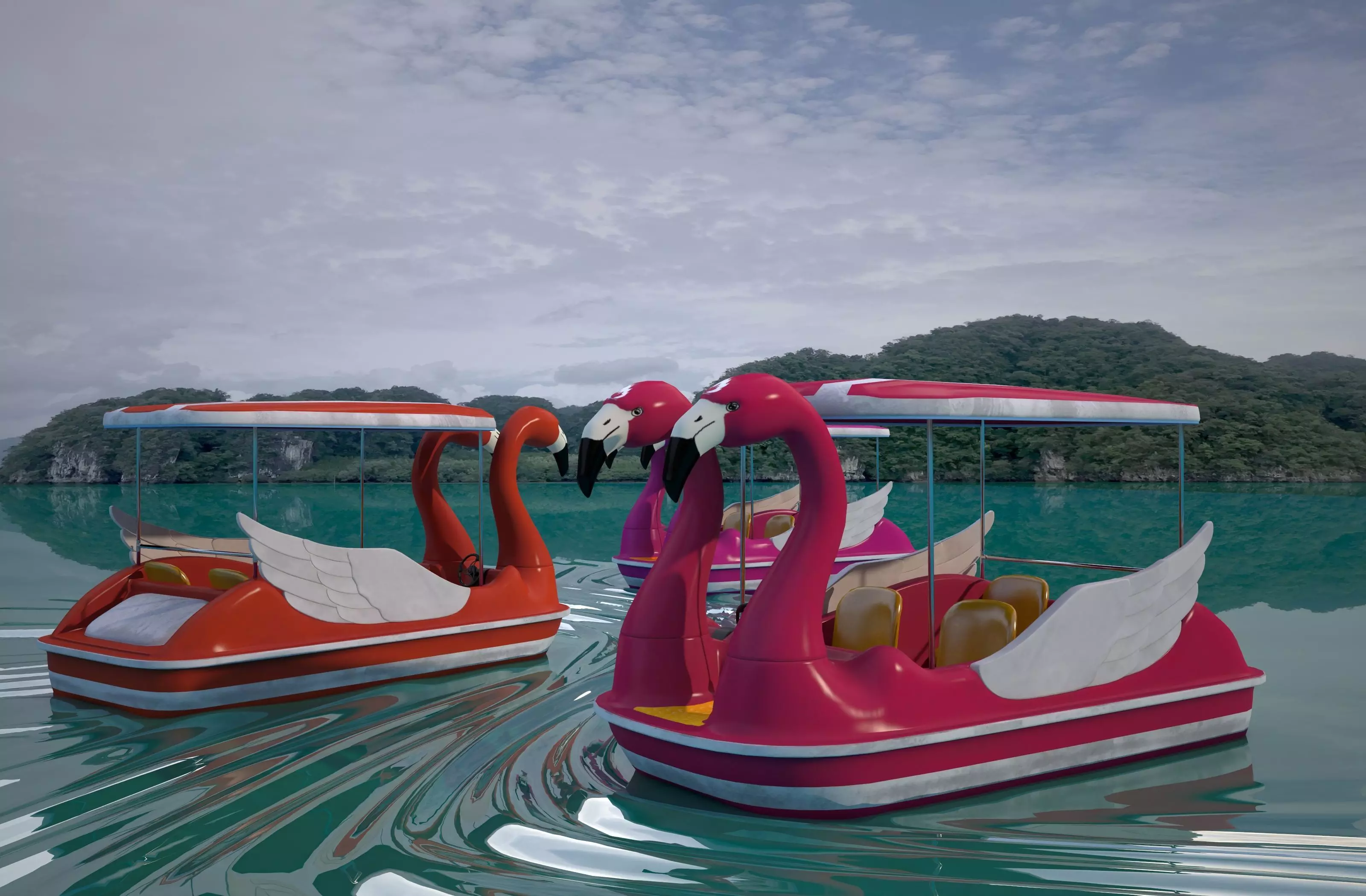 Pedal boat - flamingo Low-poly 3D model_0