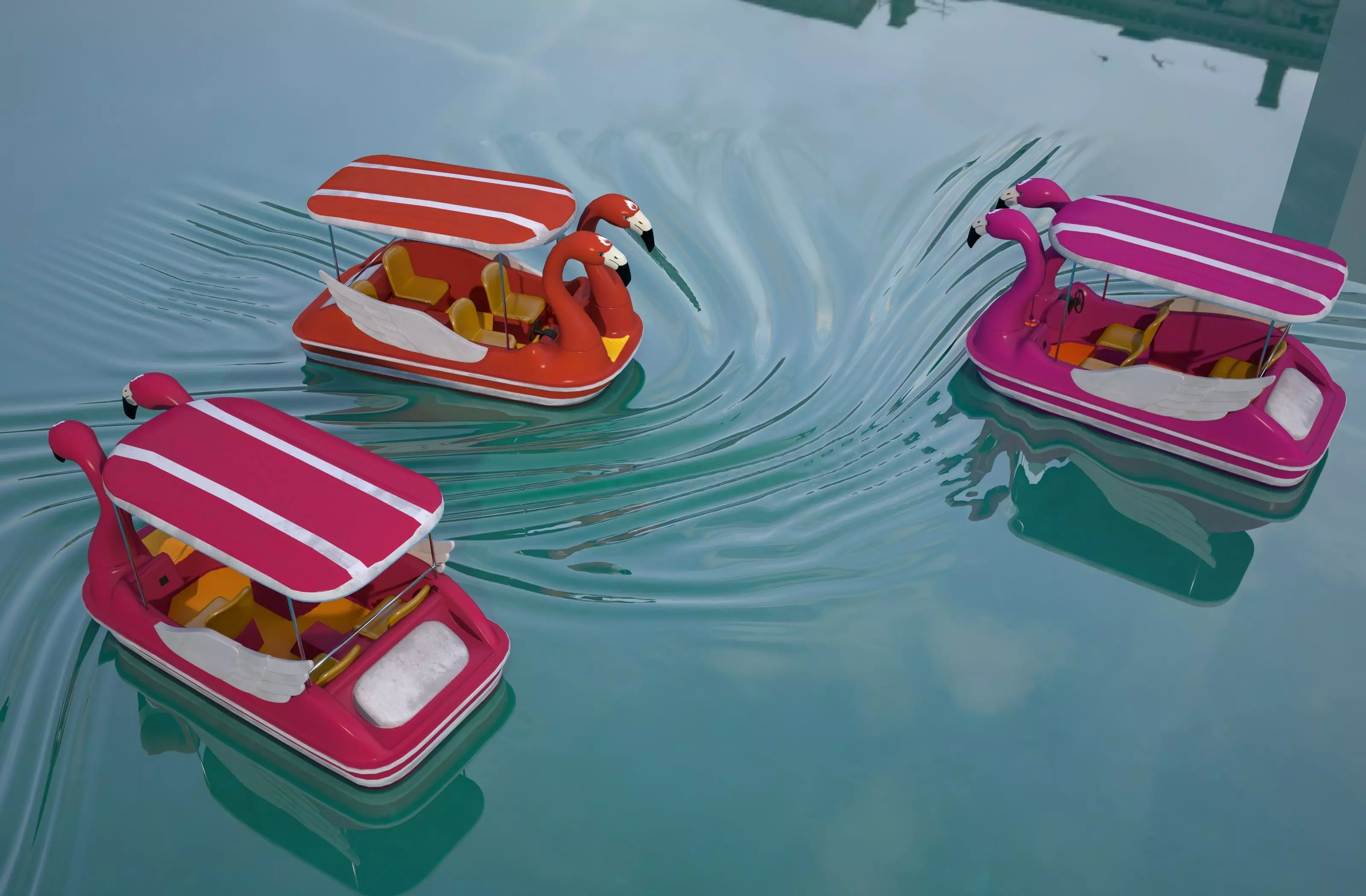 Pedal boat - flamingo Low-poly 3D model_8