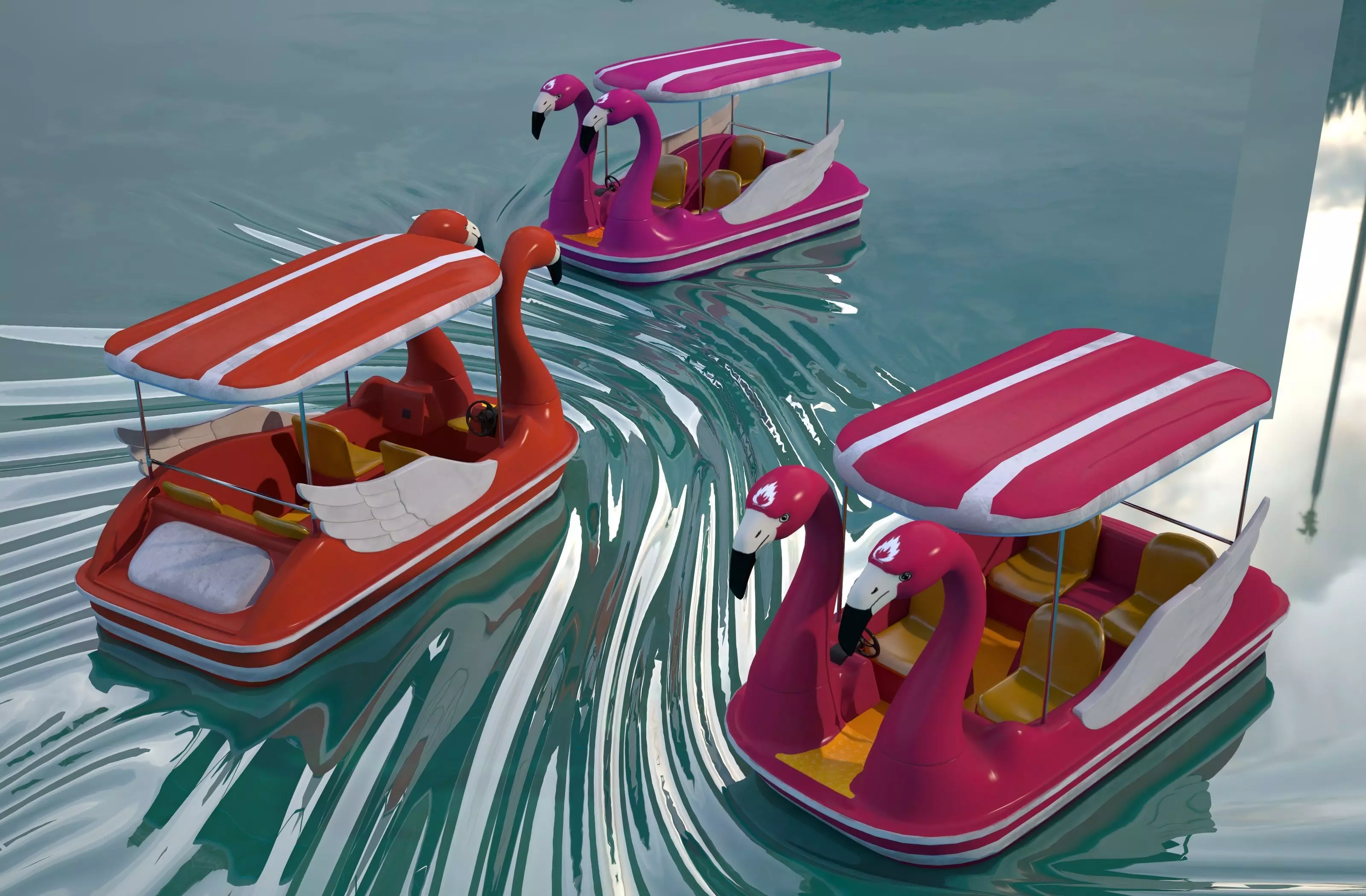Pedal boat - flamingo Low-poly 3D model_1