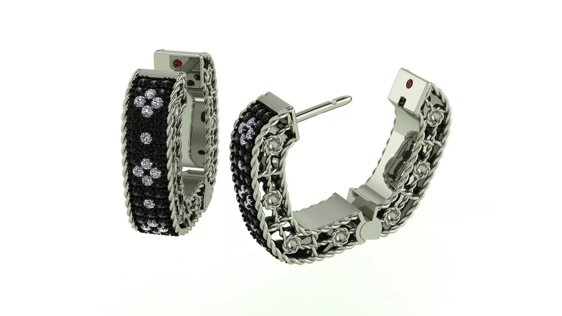 Venetian Princess ring and earrings with black - white diamonds 3D print model_28