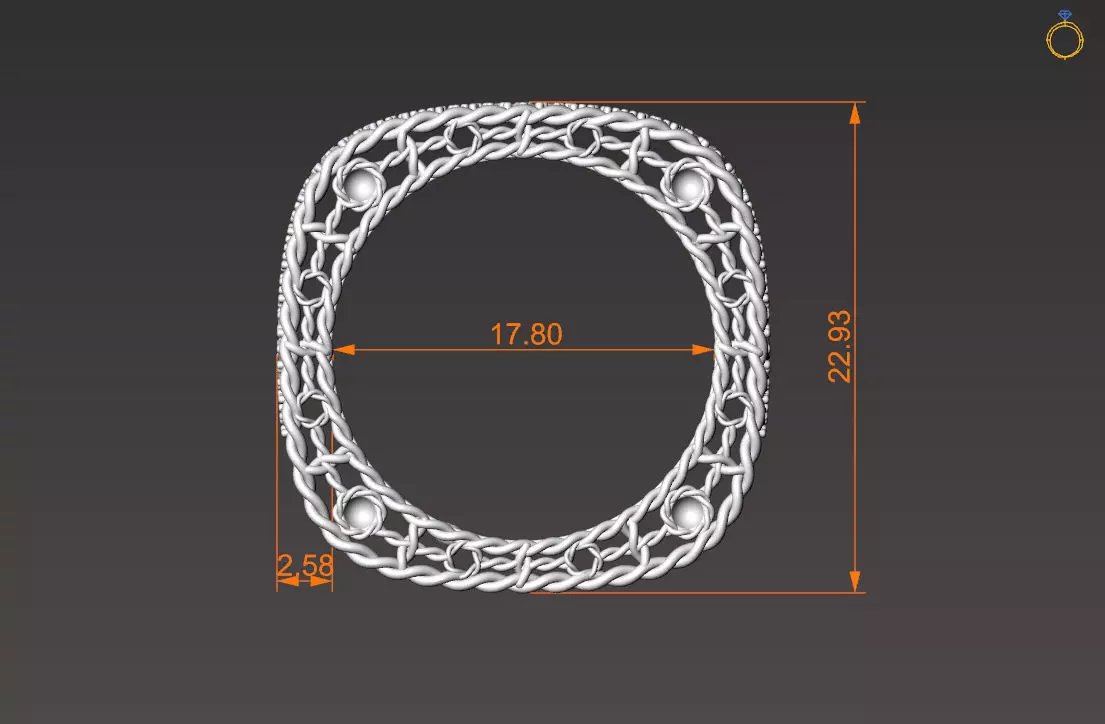 Venetian Princess ring and earrings with black - white diamonds 3D print model_11