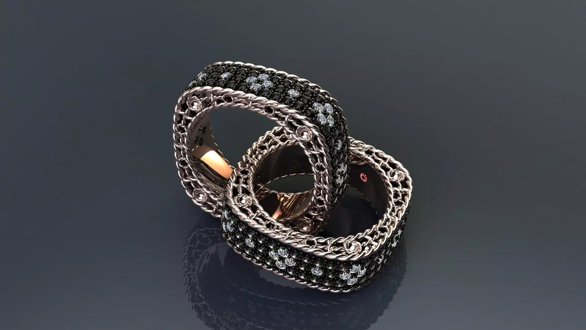 Venetian Princess ring and earrings with black - white diamonds 3D print model_32