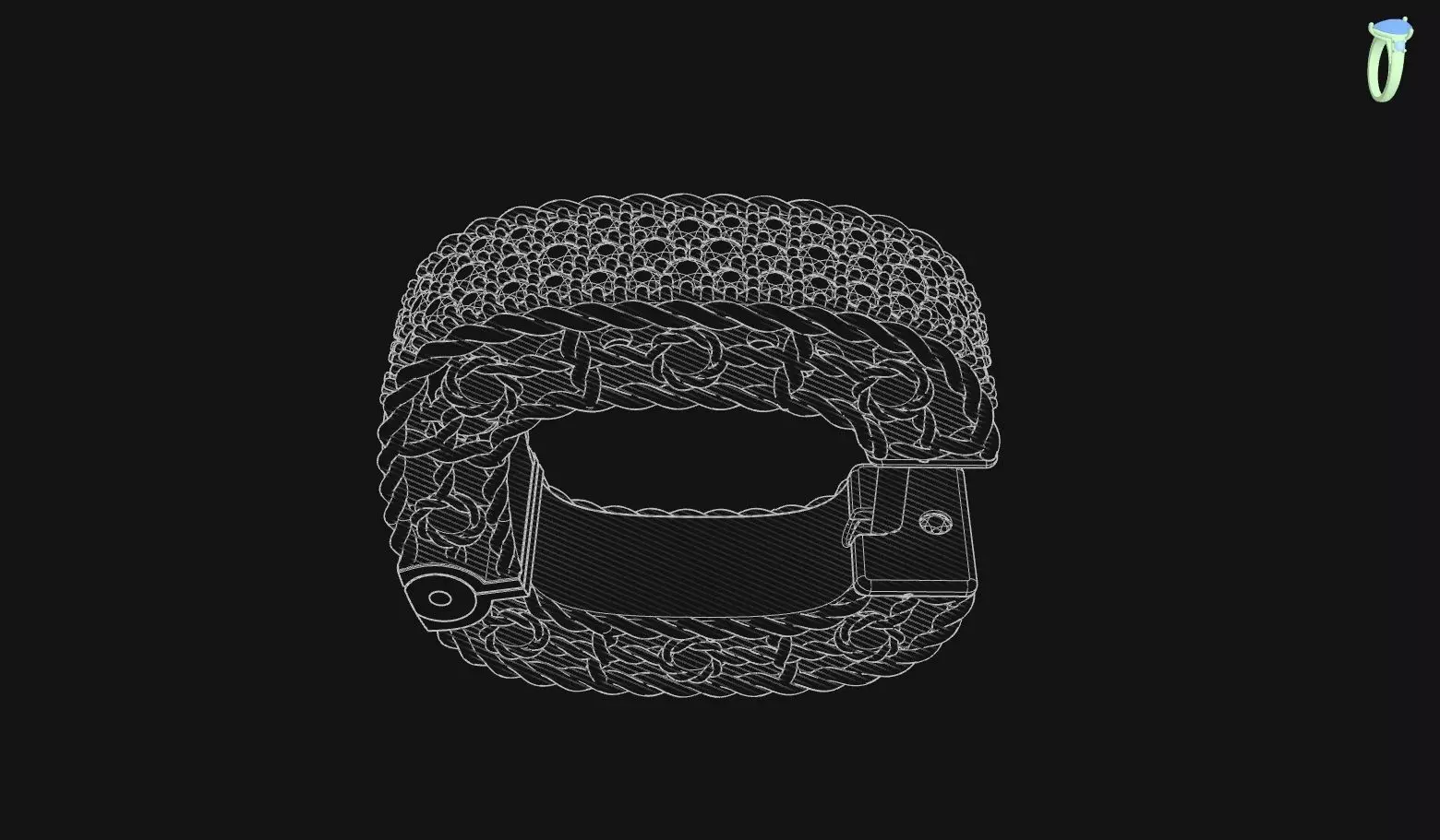 Venetian Princess ring and earrings with black - white diamonds 3D print model_44