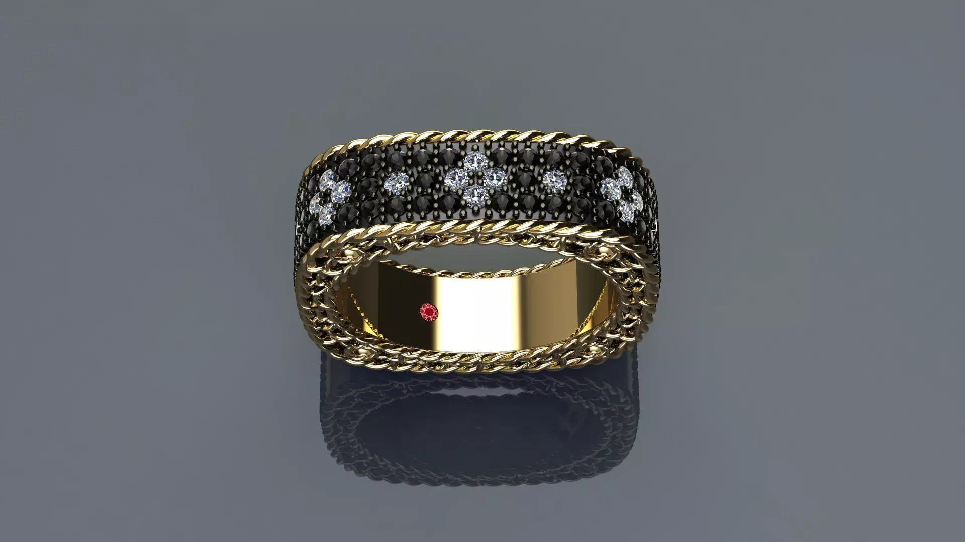 Venetian Princess ring and earrings with black - white diamonds 3D print model_21