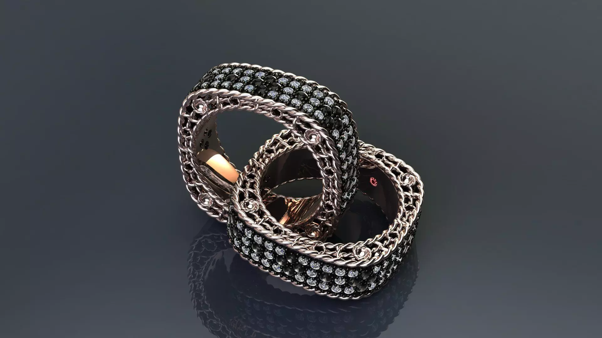 Venetian Princess ring and earrings with black - white diamonds 3D print model_39