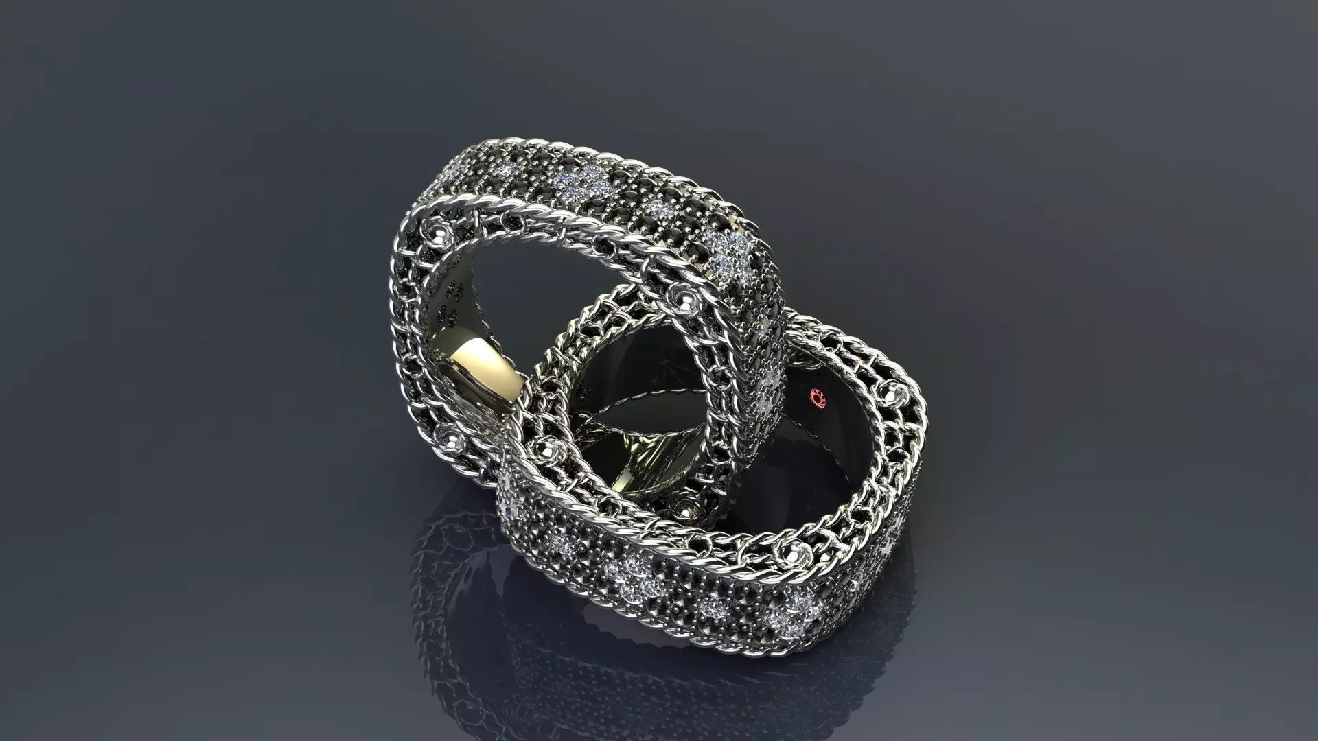 Venetian Princess ring and earrings with black - white diamonds 3D print model_38