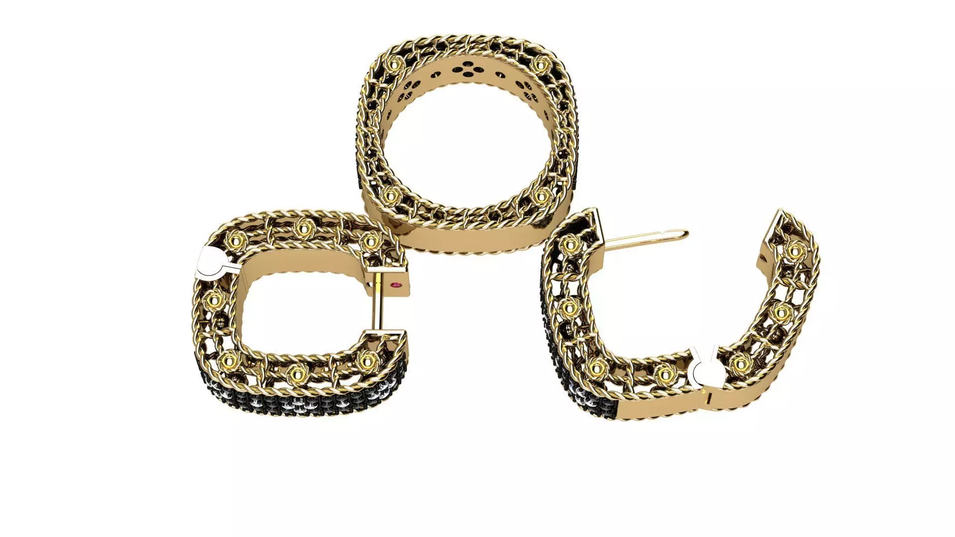 Venetian Princess ring and earrings with black - white diamonds 3D print model_4