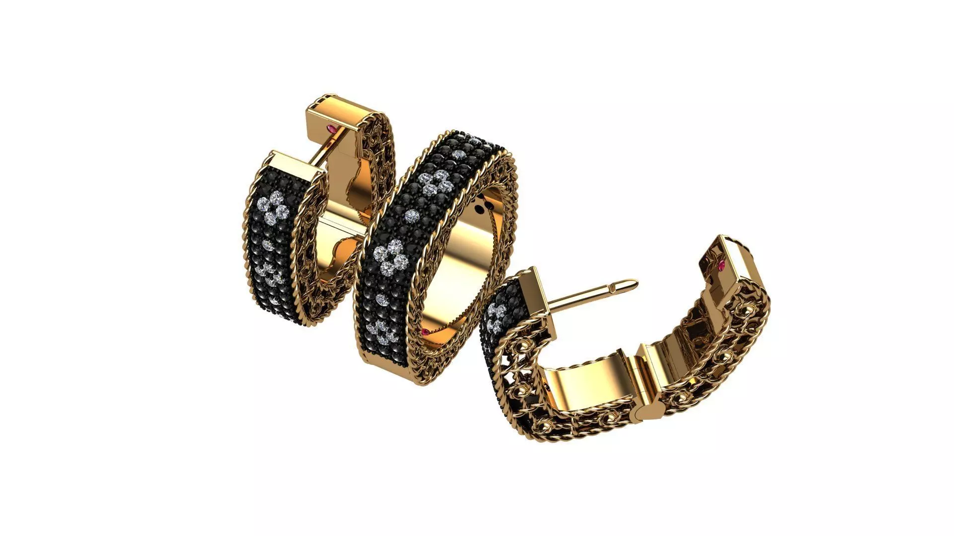 Venetian Princess ring and earrings with black - white diamonds 3D print model_1