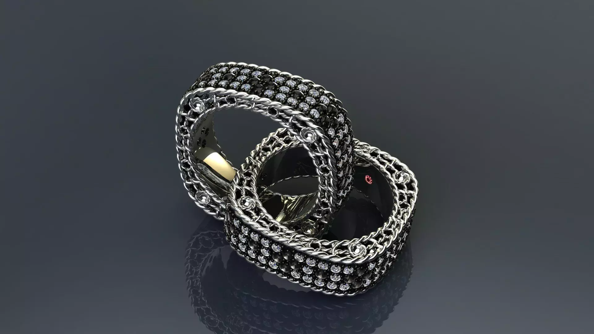 Venetian Princess ring and earrings with black - white diamonds 3D print model_41