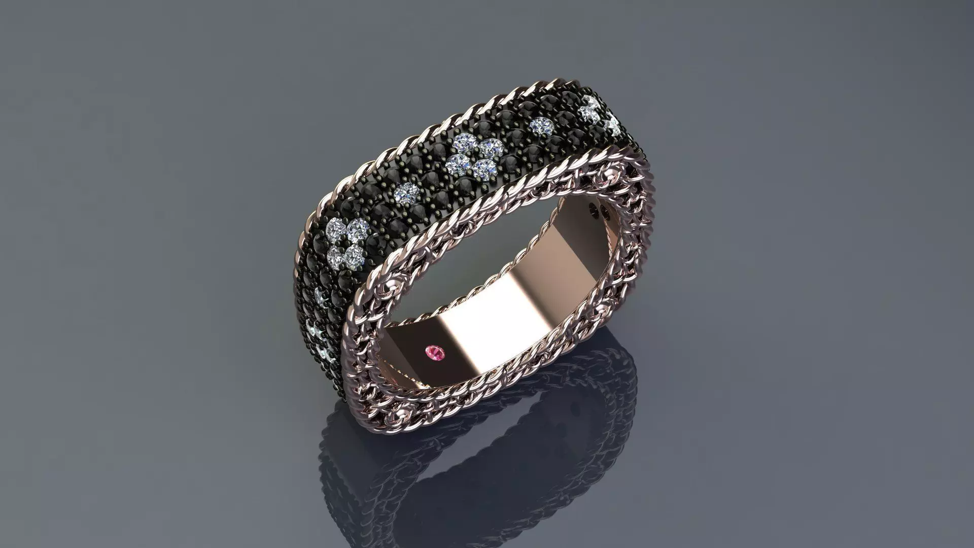 Venetian Princess ring and earrings with black - white diamonds 3D print model_17