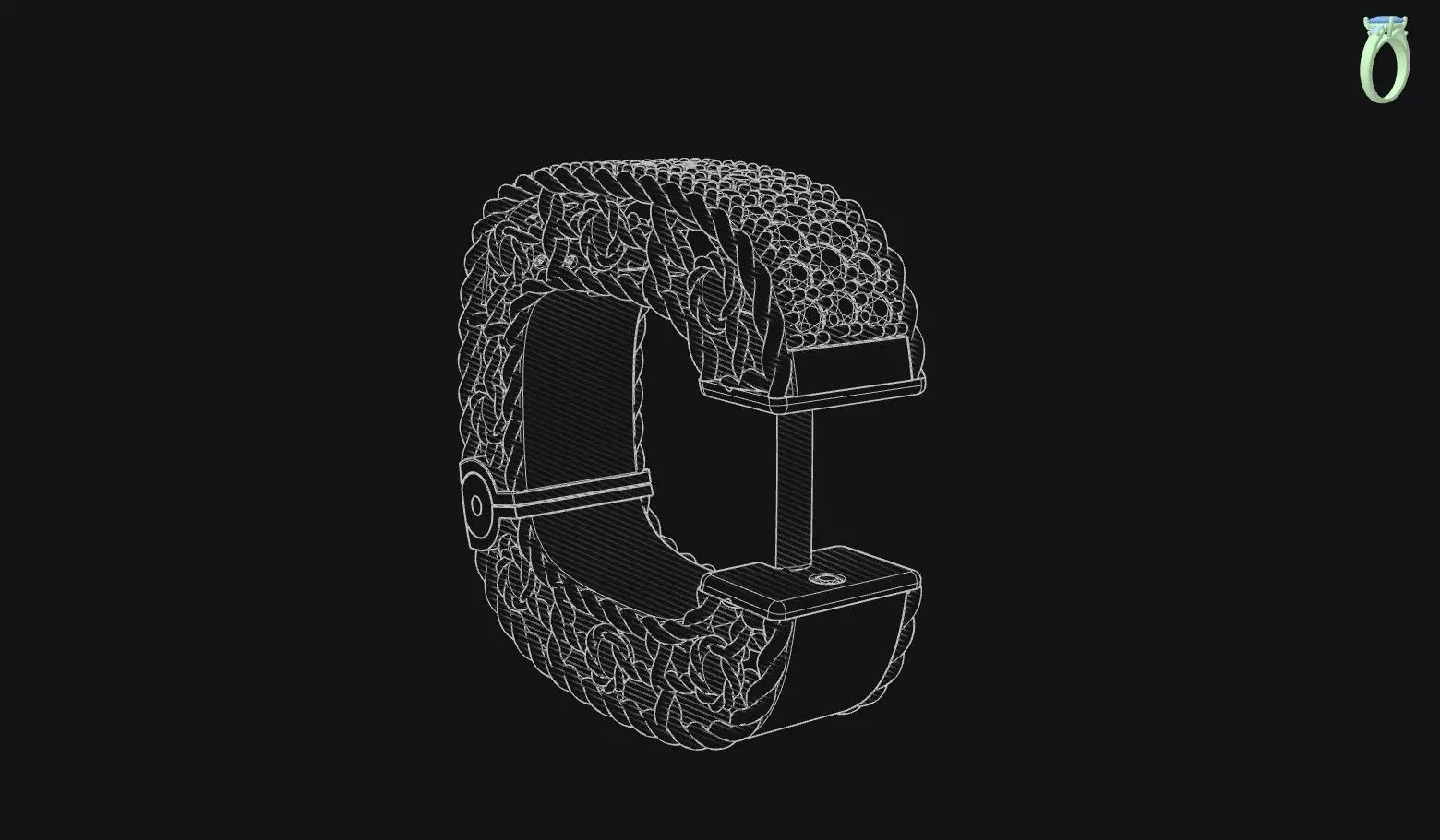 Venetian Princess ring and earrings with black - white diamonds 3D print model_45