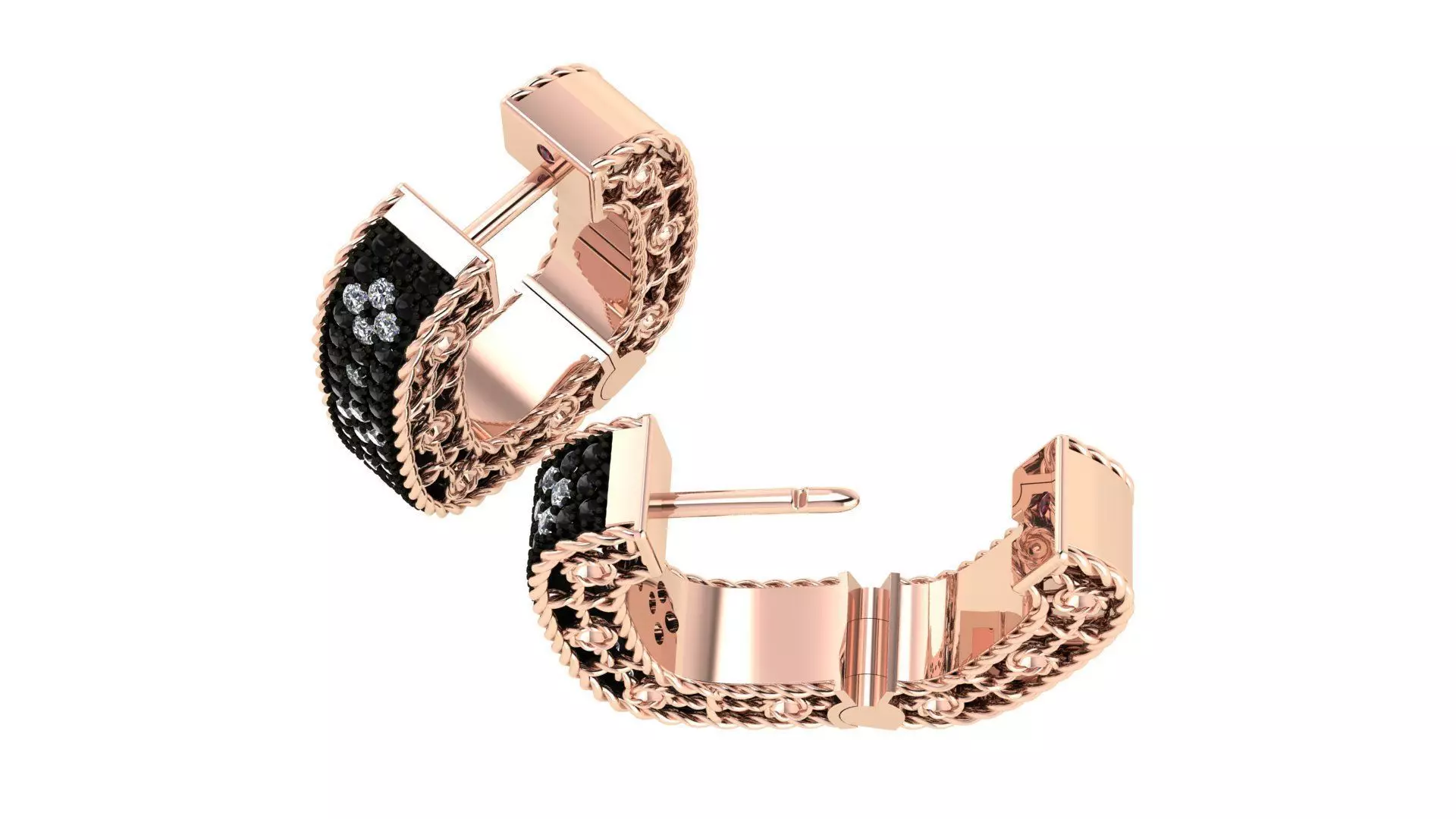 Venetian Princess ring and earrings with black - white diamonds 3D print model_29