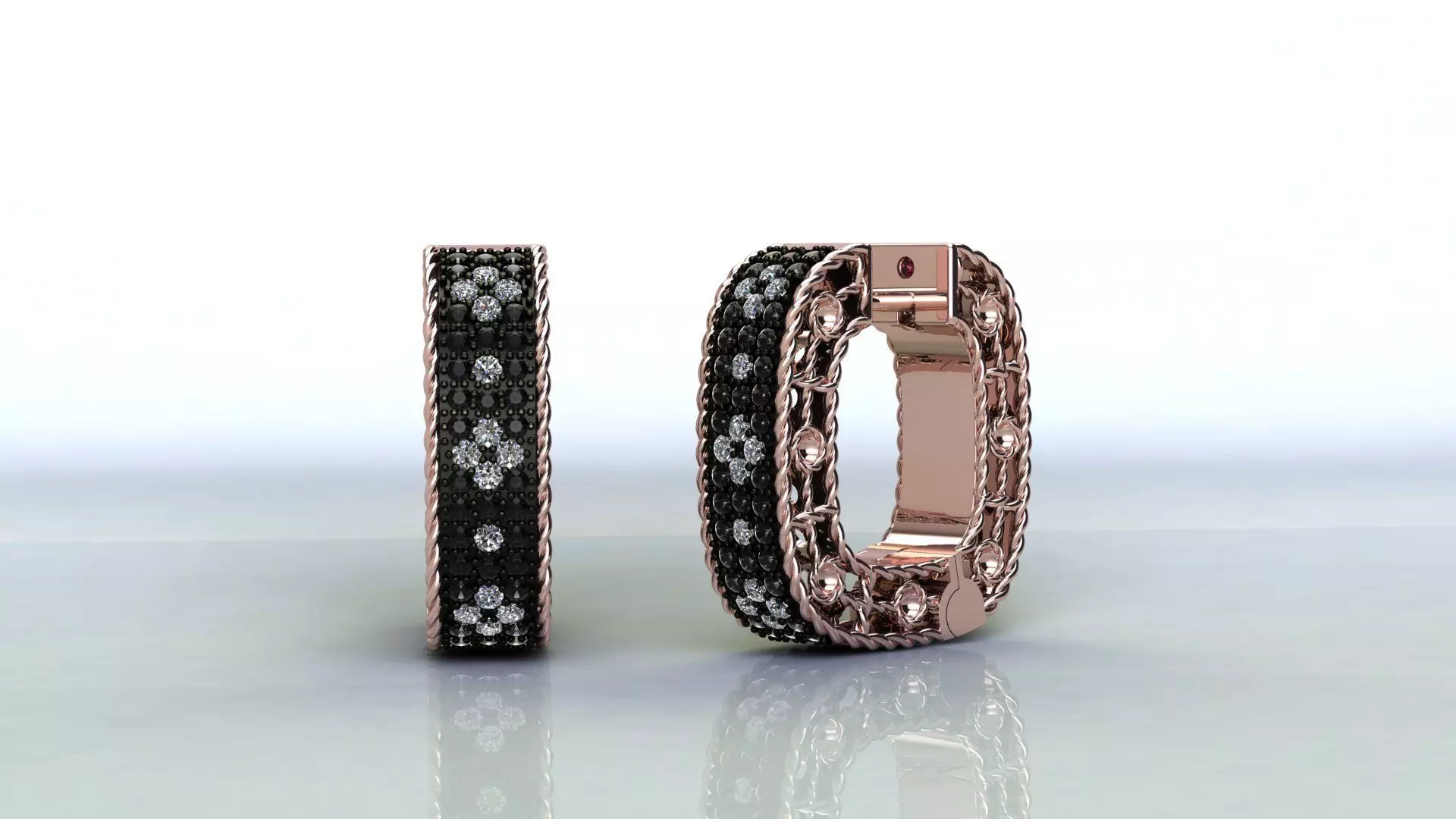 Venetian Princess ring and earrings with black - white diamonds 3D print model_8