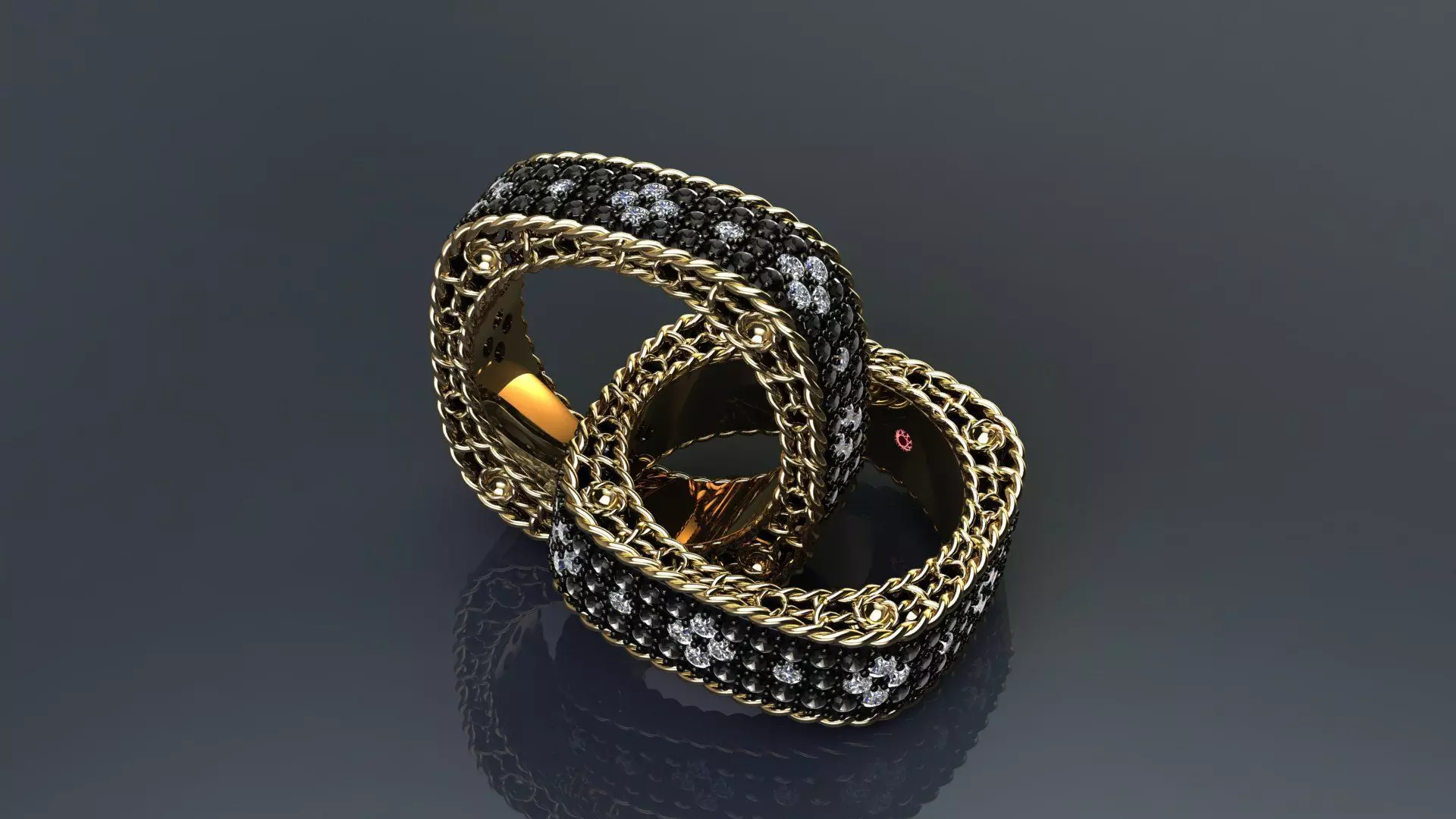 Venetian Princess ring and earrings with black - white diamonds 3D print model_33