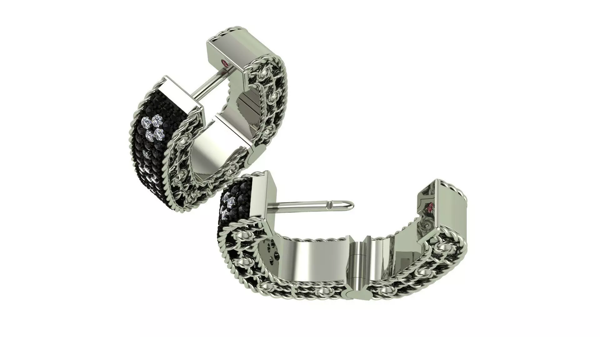 Venetian Princess ring and earrings with black - white diamonds 3D print model_31