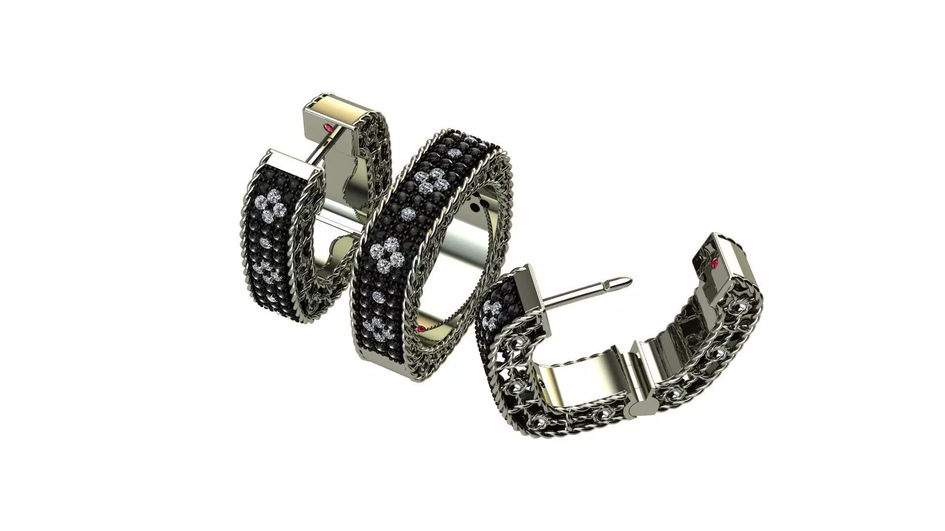 Venetian Princess ring and earrings with black - white diamonds 3D print model_2