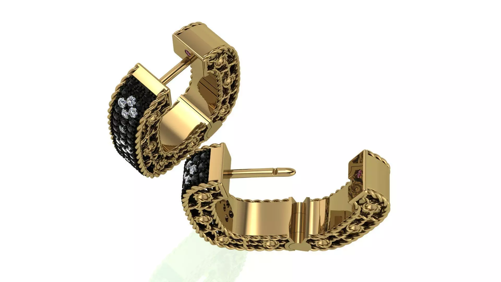 Venetian Princess ring and earrings with black - white diamonds 3D print model_30