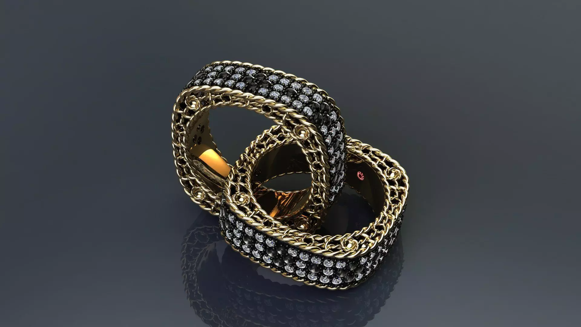 Venetian Princess ring and earrings with black - white diamonds 3D print model_40