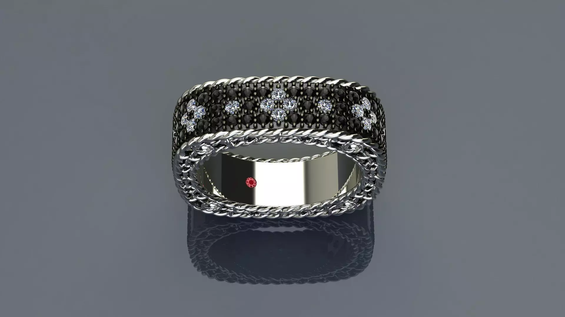 Venetian Princess ring and earrings with black - white diamonds 3D print model_22