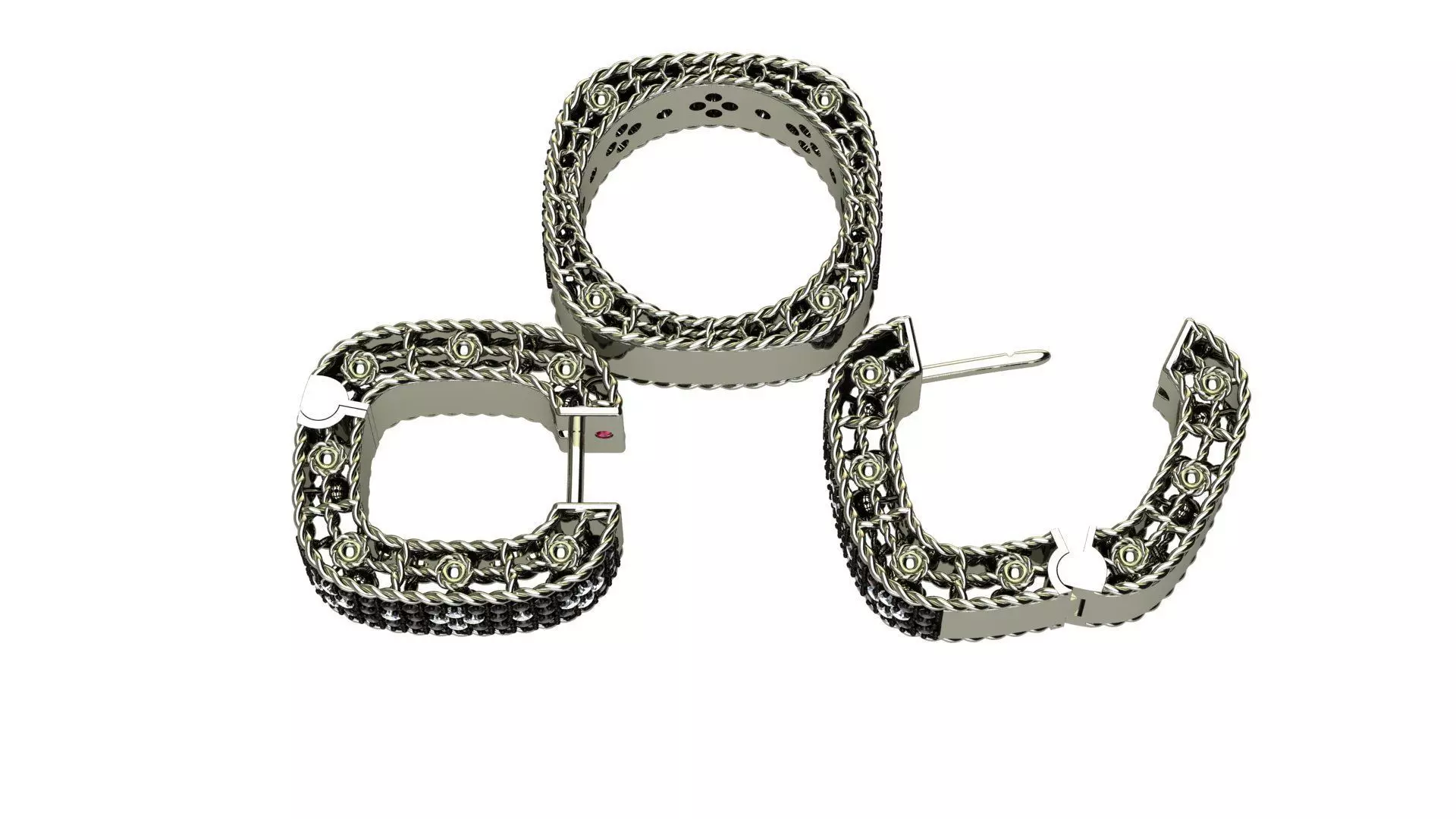 Venetian Princess ring and earrings with black - white diamonds 3D print model_5