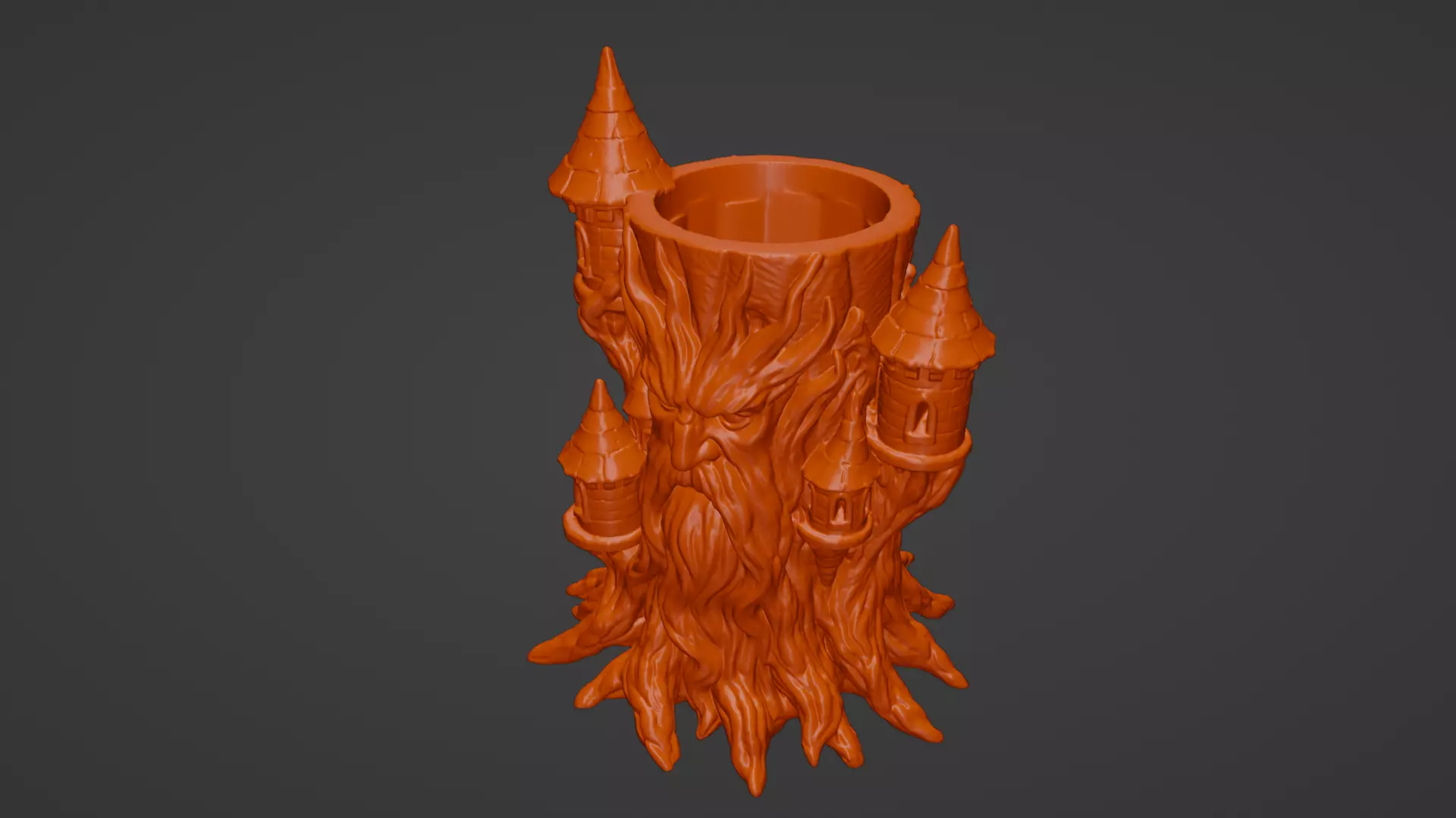 3D Printable STL Tree Wizard Castle Pencil Holder 3D print model_6